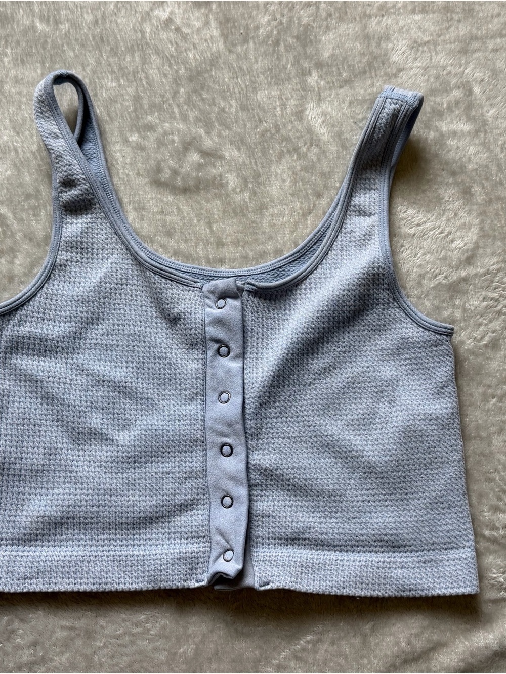 Aeropostale Seriously Soft Seamless Light Blue Snap-Front Ribbed Crop Tank